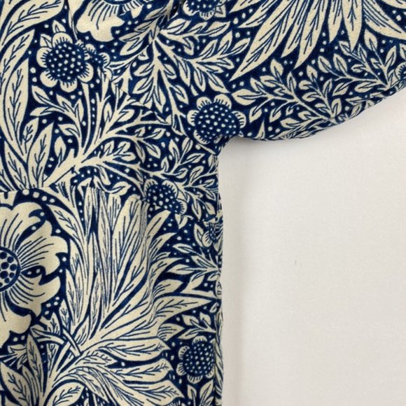 H&M x William Morris & Co 8 Floral Print Tunic Shift Dress Blue Tie Sleeves - Picture 9 of 12